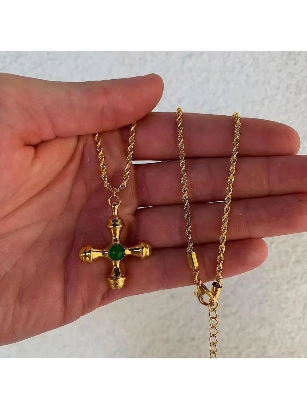 Y2k 2000s style Cyber Star Cross Pendant Gold Rope Chain Necklace. Stainless